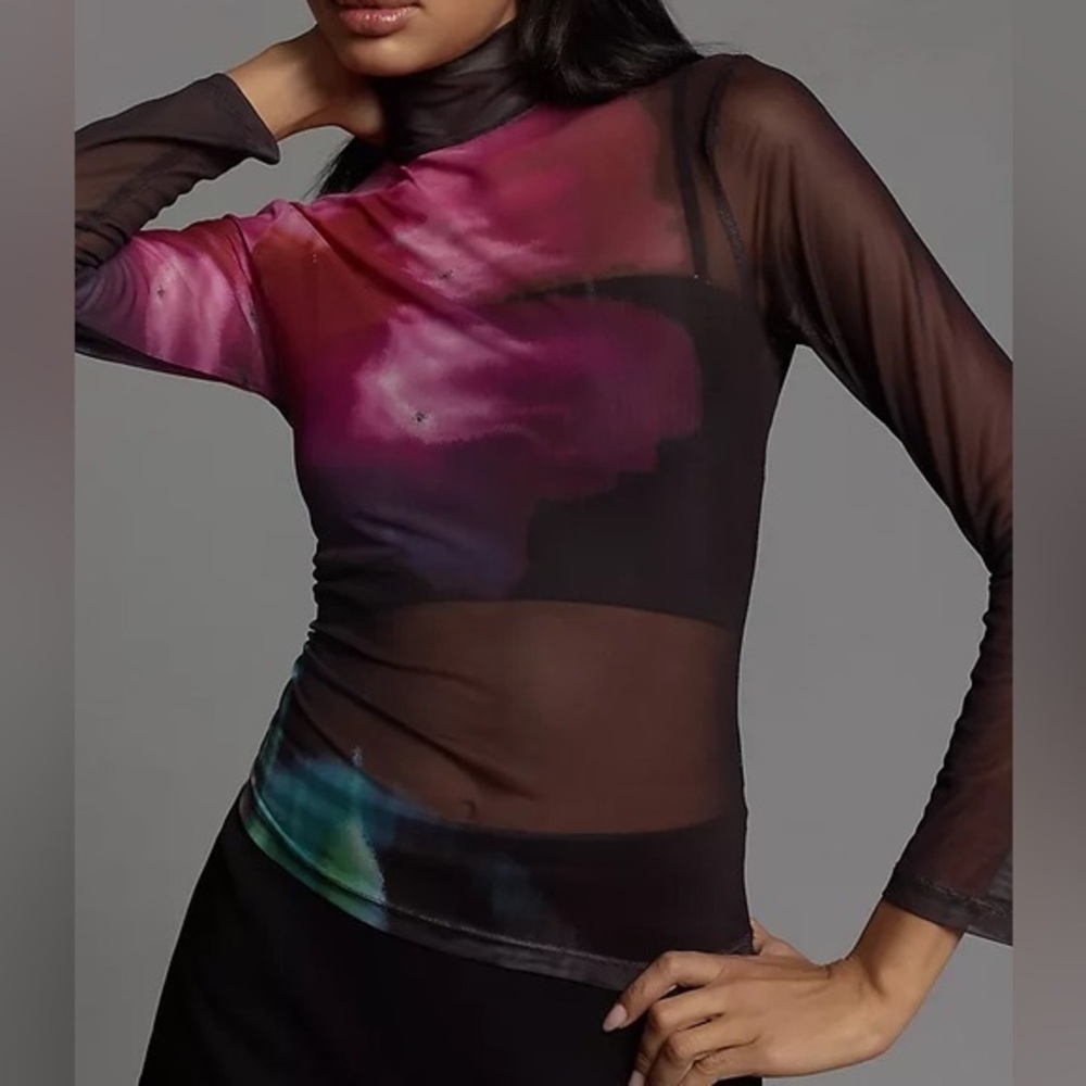 Anthropologie Mesh Turtleneck Top